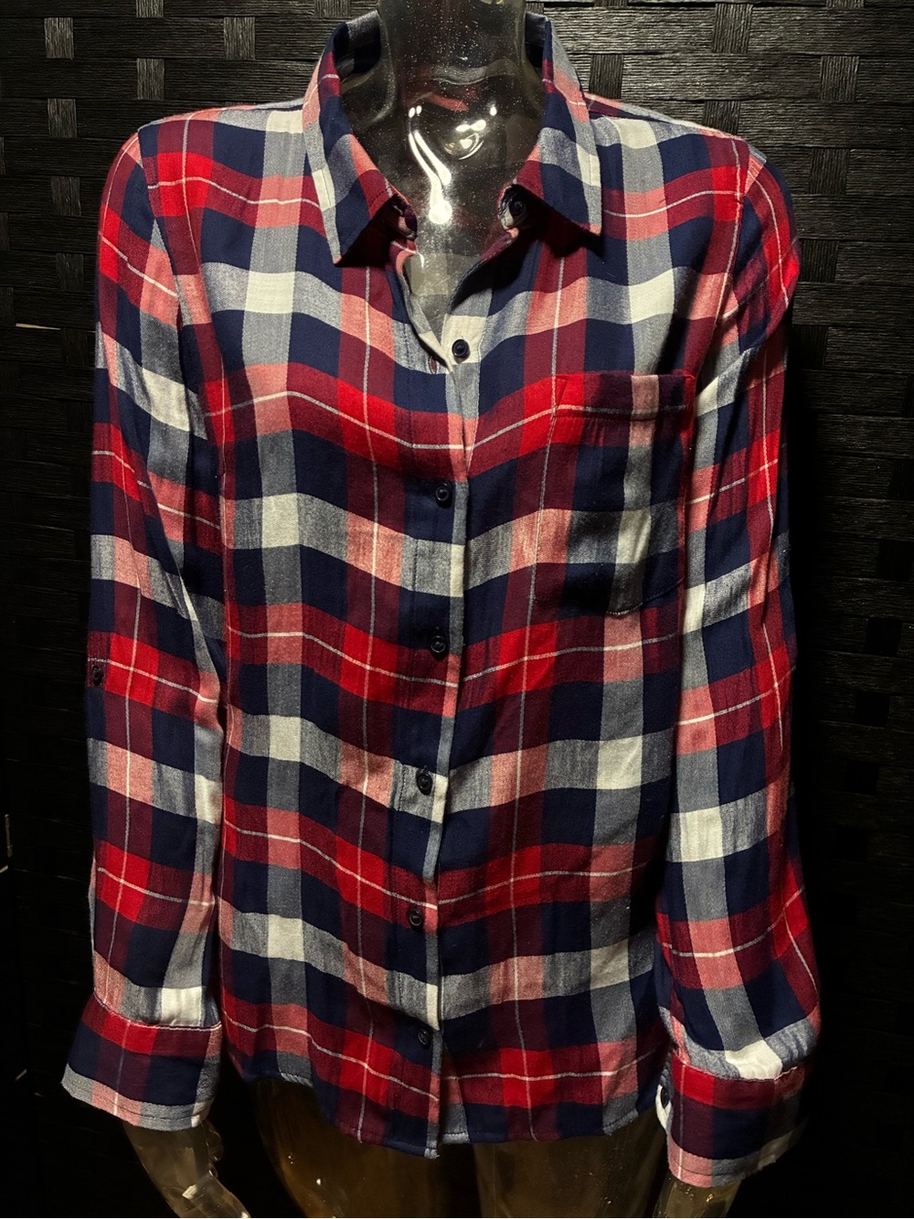 Tommy Hilfiger Heritage Plaid Button Down Shirt Roll Tab Sleeve